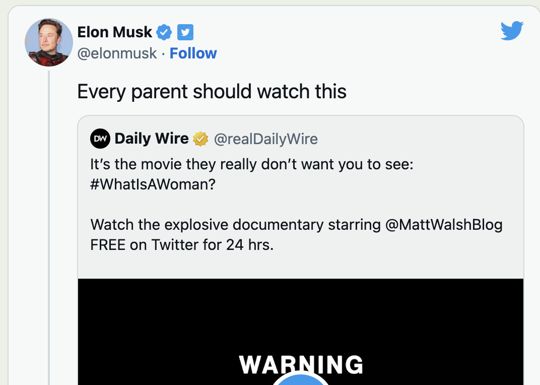 Il tweet di Elon Musk che invita i genitori a vedere What is a woman